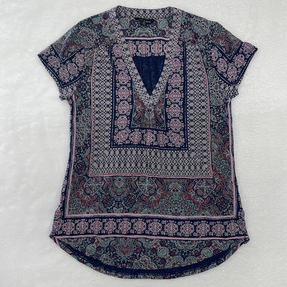 Lucky Brand Boho Short Sleeve Blouse Size Small